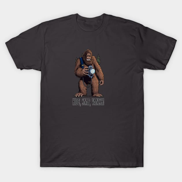 Bigfoot On A Human Photo Safari T-Shirt by MerlinArt